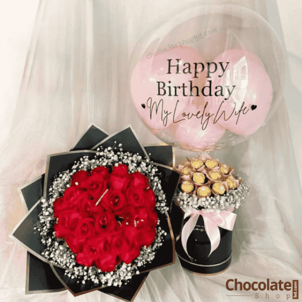 Luxury Roses Bouquet F31 with Rocher and Balloon Bouquet price in BD.