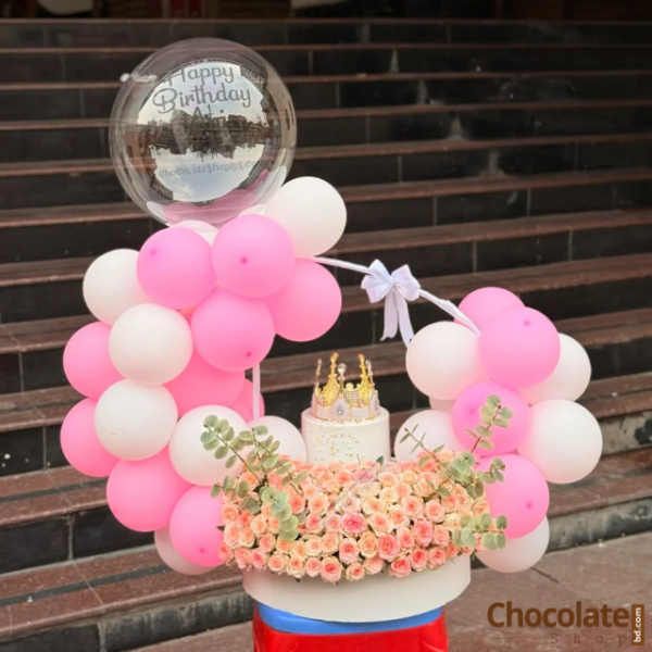 Luxury Surprise Cake C13 with Rose and Balloon Decoration price in BD.