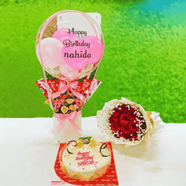 Luxury Surprise Cake C15 with Roses and Balloon Bouquets price in BD.