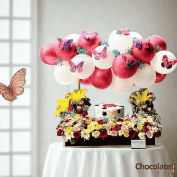 Luxury Surprise Cake With Flower And Balloon price in BD.
