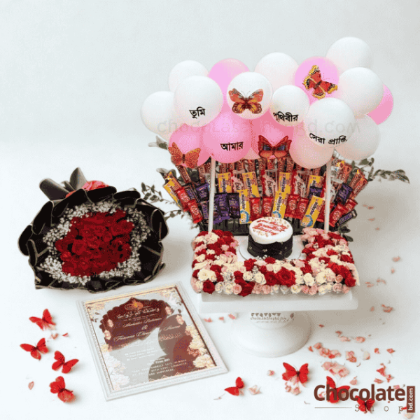 Luxury Surprise Cake With Flower And Balloon C1 price in BD.