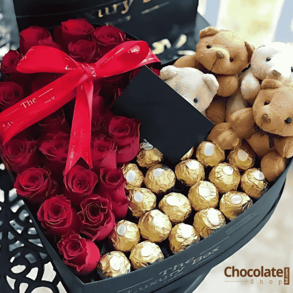 Organic Luxury Roses Bouquet F13 with Ferrero Rocher and Teddy price in BD.