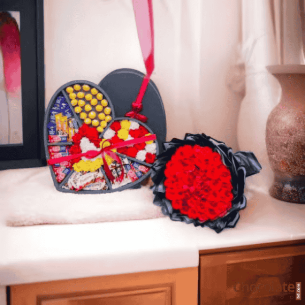 Organic Luxury Roses Bouquet F16 with Ferrero Rocher and Cocolates price in BD.